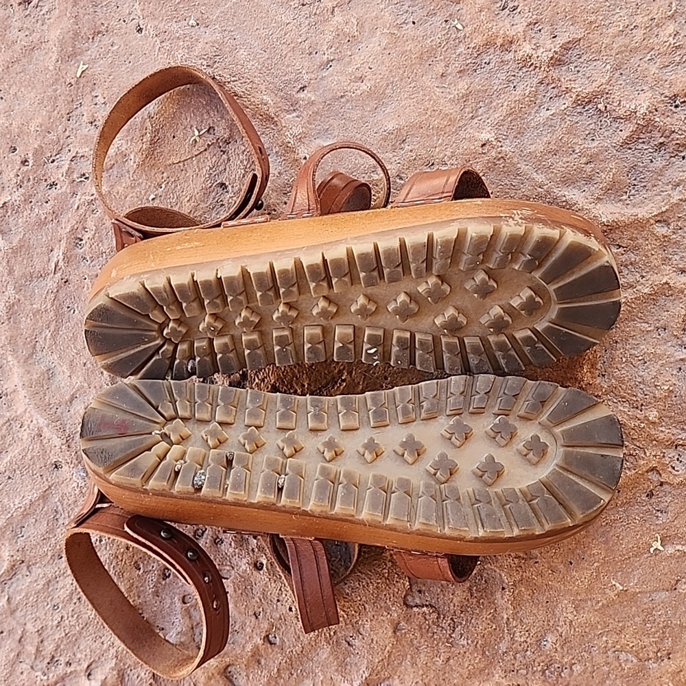 SWEDISH HASBEENS Jesus Ankle Sandals 41 11 Clogs Cognac Leather Strappy RARE - Picture 12 of 15